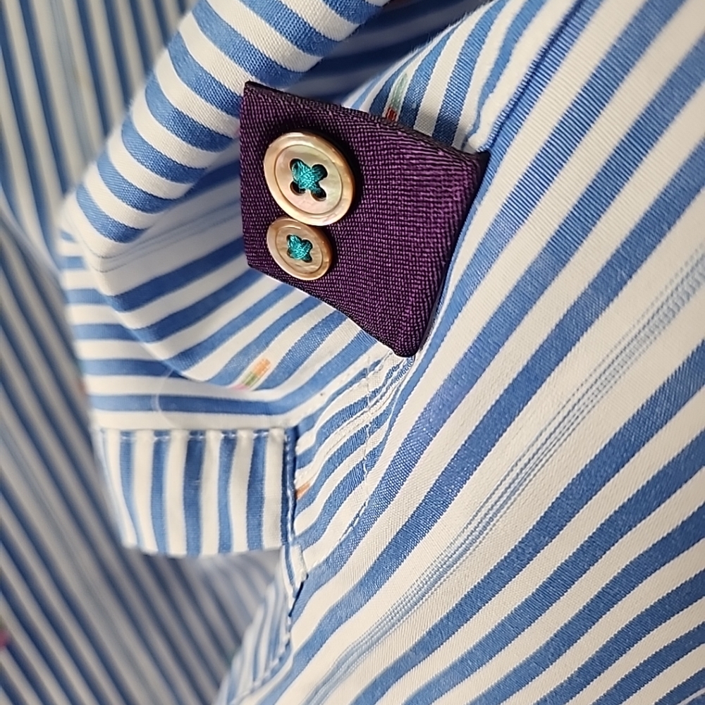 ALEXANDER JULIAN PRIVATE RESERVE - Striped Multicolor Flip Cuff Med Dress Shirt - Picture 9 of 13